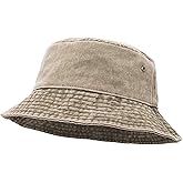 Bucket Hat, Wide Brim Washed Denim Cotton Outdoor Sun Hat Flat Top Cap for Fishing Hiking Beach Sports