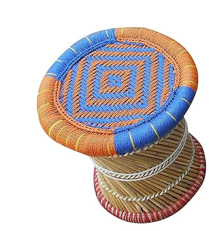 PatioStack Cane Stools Bamboo Stools Outdoor Stools Handicraft Sitting Patio Ottoman Wicker Furniture Stool for Indoor/Outdoor/Terrace/Bar and Garden [Color : Multi, Size :14 * 14 * 16 Inches]