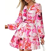 BTFBM Long Sleeve Dress for Women 2026 Spring Summer Mini Elastic Waist Floral Boho Beach Vacation Wedding Guest Dresses