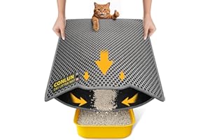 Conlun Cat Litter Mat Trapper, 58x42cm Honeycomb Double Layer Tapis Litiere Chat, Urine & Waterproof Litter Box Mat, Easy to 