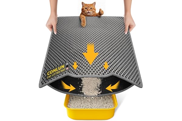Conlun Cat Litter Mat Trapper, 58x42cm Honeycomb Double Layer Tapis Litiere Chat, Urine & Waterproof Litter Box Mat, Easy to