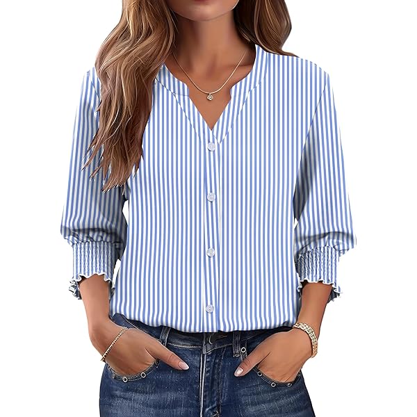 Amazon.com: LOMON Button Down Shirts for Women 3/4 Length Sleeve