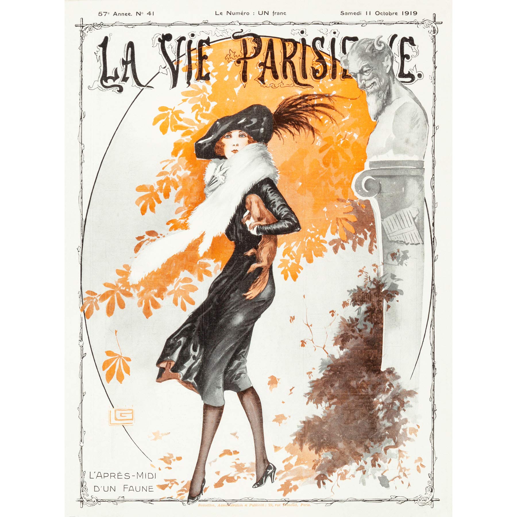 Artery8 La Vie Parisienne Fall Fashion Woman Dog Magazine Cover Large Wall Art Poster Print Thick Paper 18X24 Inch