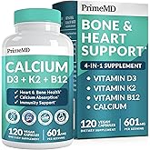 4-in-1 Calcium Supplements for Women and Men - Calcium with Vitamin D3 K2 5000 IU Supplement, 601mg per Serving - Gluten-Free, Vegan-Friendly (120 ct)
