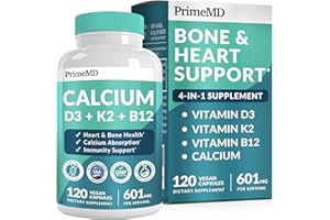 PRIMEMD 4-in-1 Calcium Supplements for Women and Men - Calcium with Vitamin D3 K2 5000 IU Supplement, 601mg per Serving - Gluten-Free, Vegan-Friendly (120 ct)