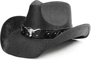 Melesh Adult Sun Straw Women Men Cowgirl Western Cowboy Hat Colored