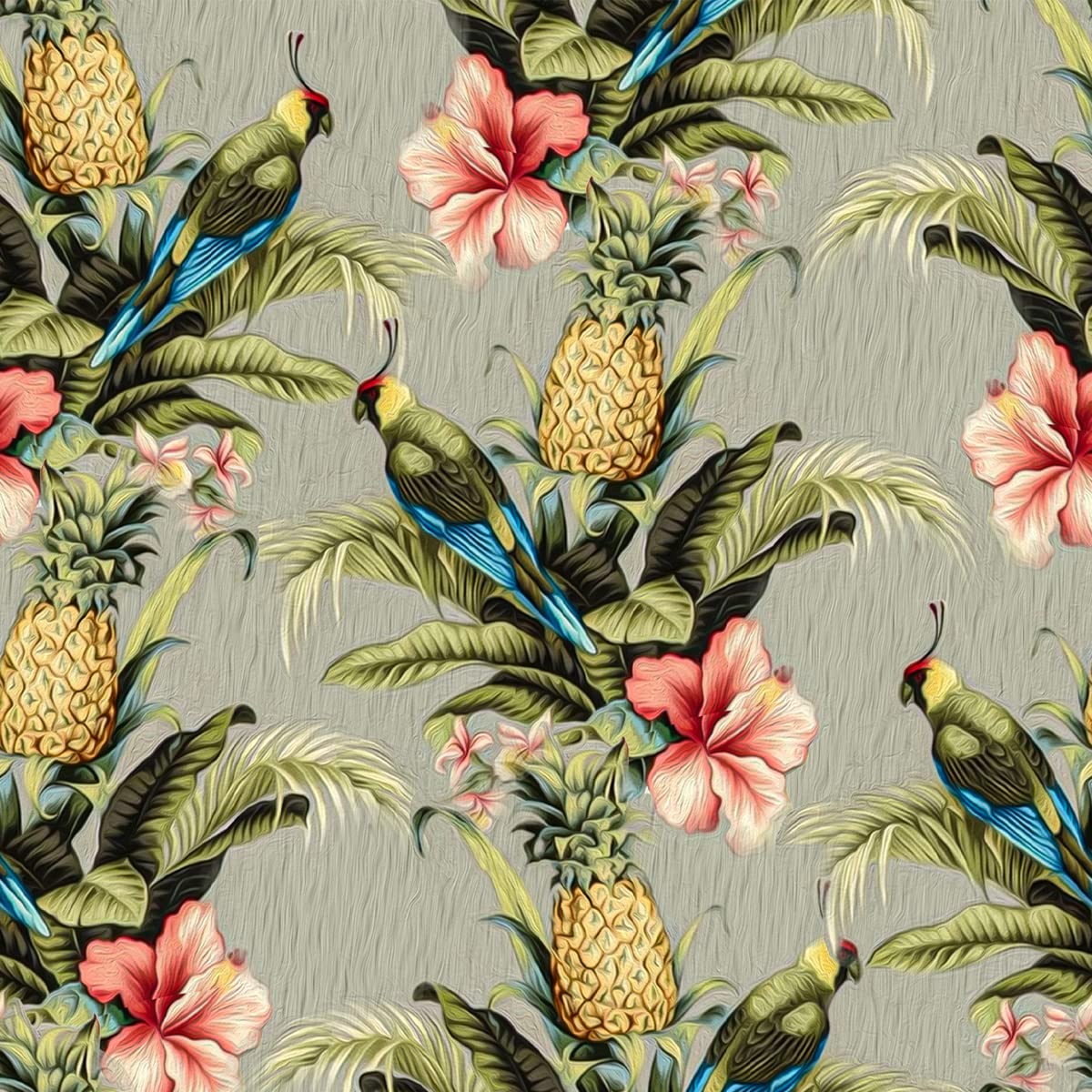Floral Upholstery Fabric for Chairs Couch,Chic Tropical Pineapple Bird Outdoor Fabric by The Yard,Retro Palm Leaves Decorative Fabric for Upholstery and Home DIY Projects,1 Yard,(L92*W150cm) Tangelo