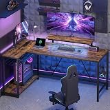 Bestier 147CM L-Shaped Desk with Power Outlets LED Lights USB Ports view 4