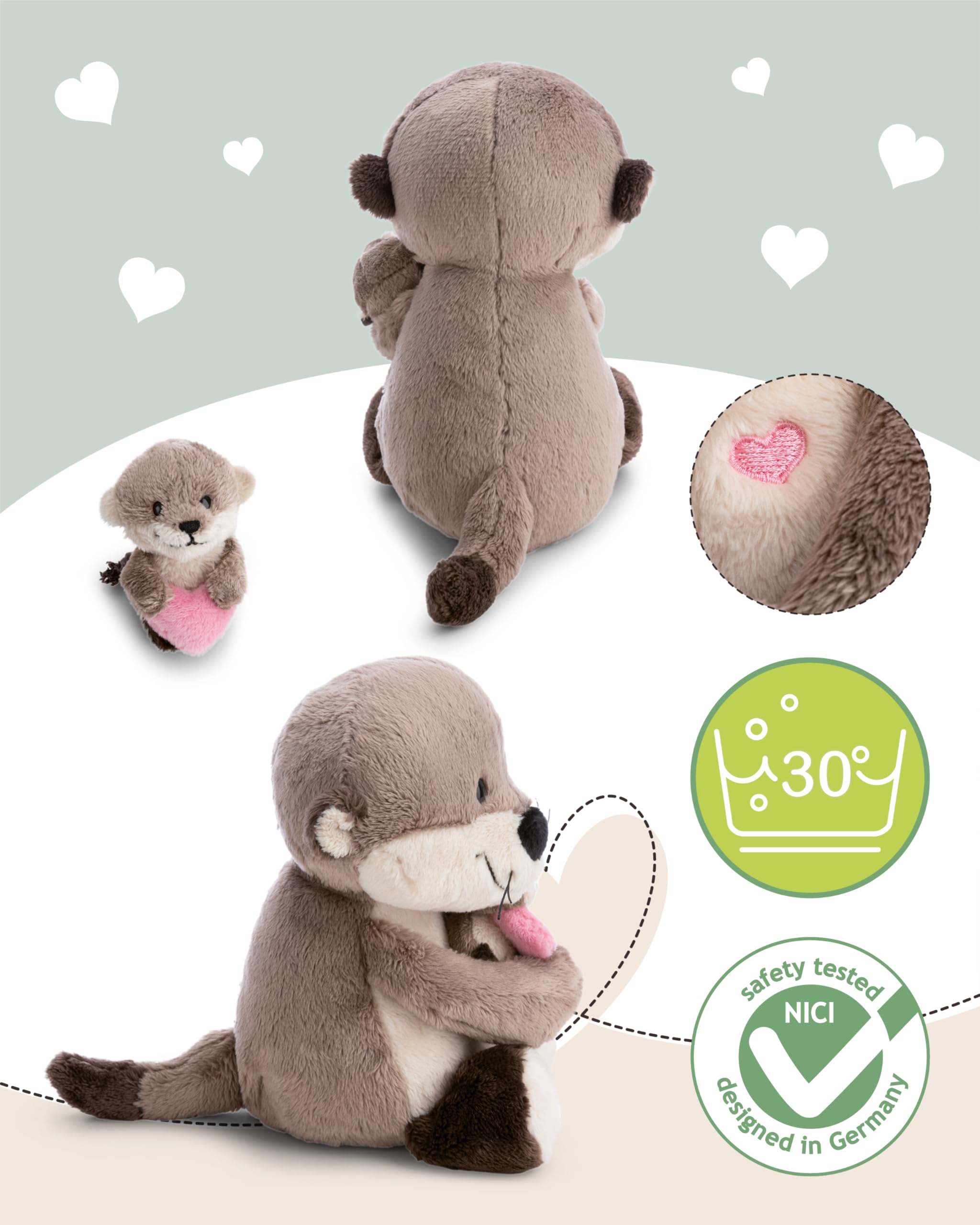 NICI Kuscheltier Otter 20cm mit Jungotter 6cm - braun - Stofftier aus weichem Plüsch, niedliches Plüschtier zum Kuscheln und Spielen, für Kinder & Erwachsene, tolle Geschenkidee - 62844 4