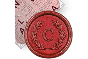 KANOO 50Pcs Red Letter C Adhesive Wax Seal Stickers, Hand-Made, No Need Seal Stamp, Tear and Use Wax Stickers for Wedding Invitations, Envelopes, Christmas Gift