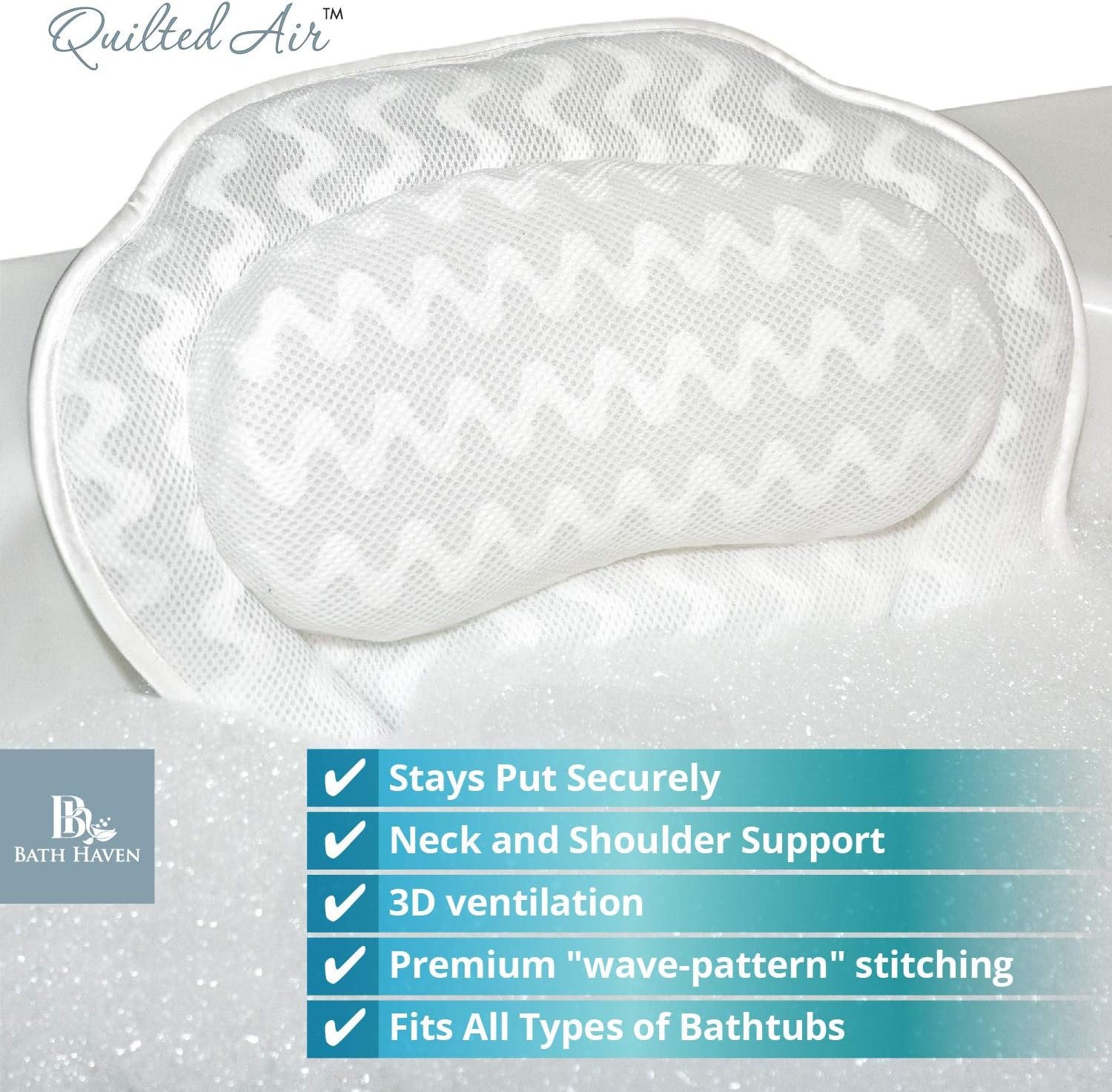 Luxurious Bath Pillow for Women & Men :: Ergonomic Bathtub Cushion for Neck, Head & Shoulders :: with QuiltedAir Mesh for Breathable Comfort :: Includ: Home & Kitchen