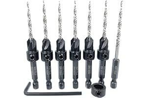 FTG USA Tapered Countersink Drill Bit Set 6 Pc #6 (9/64") Countersink Bit Same Size, 1 Tapered Drill Bit Replacement, Wood Countersink Drill Bits