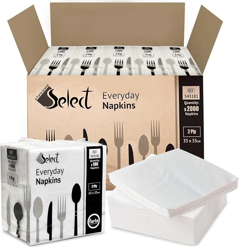 Farla Medical Select White Paper Napkins 2-Ply 20 x 100 Packs Disposable