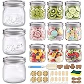 BIGIVACA 16 oz Wide Mouth Mason Jars, 12 Pack Canning Jars with Embossed Fruit Pattern, Glass Jars for Food Storage, Preserving, Pickling, Meal Prep, DIY Crafts and Home Decor