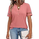 ANRABESS Womens Short Sleeve Tops Henley V Neck Blouses Dressy Casual 2026 Summer Trendy Tee Shirts Work Business Outfits