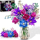 CUBIMANA 21 Flowers Bouquet Building Set with Light for Adults Girls 8-12+ | Artificial Flower Botanical Collection Block Toy, 1054PCS Rose Home Room Decor, Birthday Gifts for Women Mom Her Kid (PURPLE)