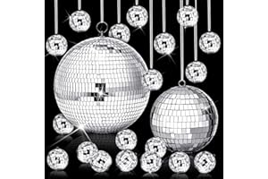 WILLBOND 17 Pcs Disco Ball Decor: Mini Large Assorted Size Hanging Mirror Disco Balls - Silver Christmas Ornaments for New Year Decor Xmas Tree Weddings Party Favors Birthday(8, 6, 1.2 Inch)