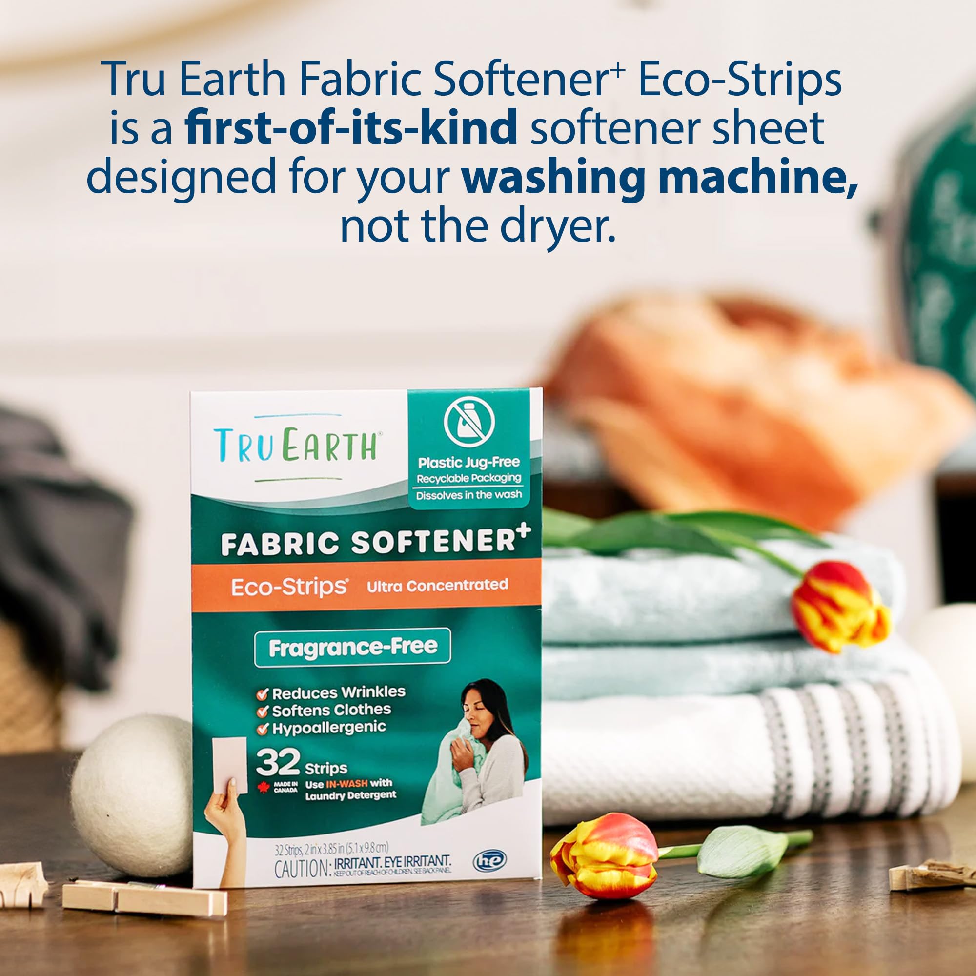 Tru Earth Fabric Softener Strips for Washing Machine, Alternative to Fabric Softener Liquid and Pods, Unscented Fragrance Free, Up to 64 Loads Per 32-Count