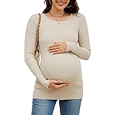 WANTROY Maternity Shirts Ribbed Knit Long Sleeve Crewneck Pregnancy Tunic Tops Casual Maternity Clothes