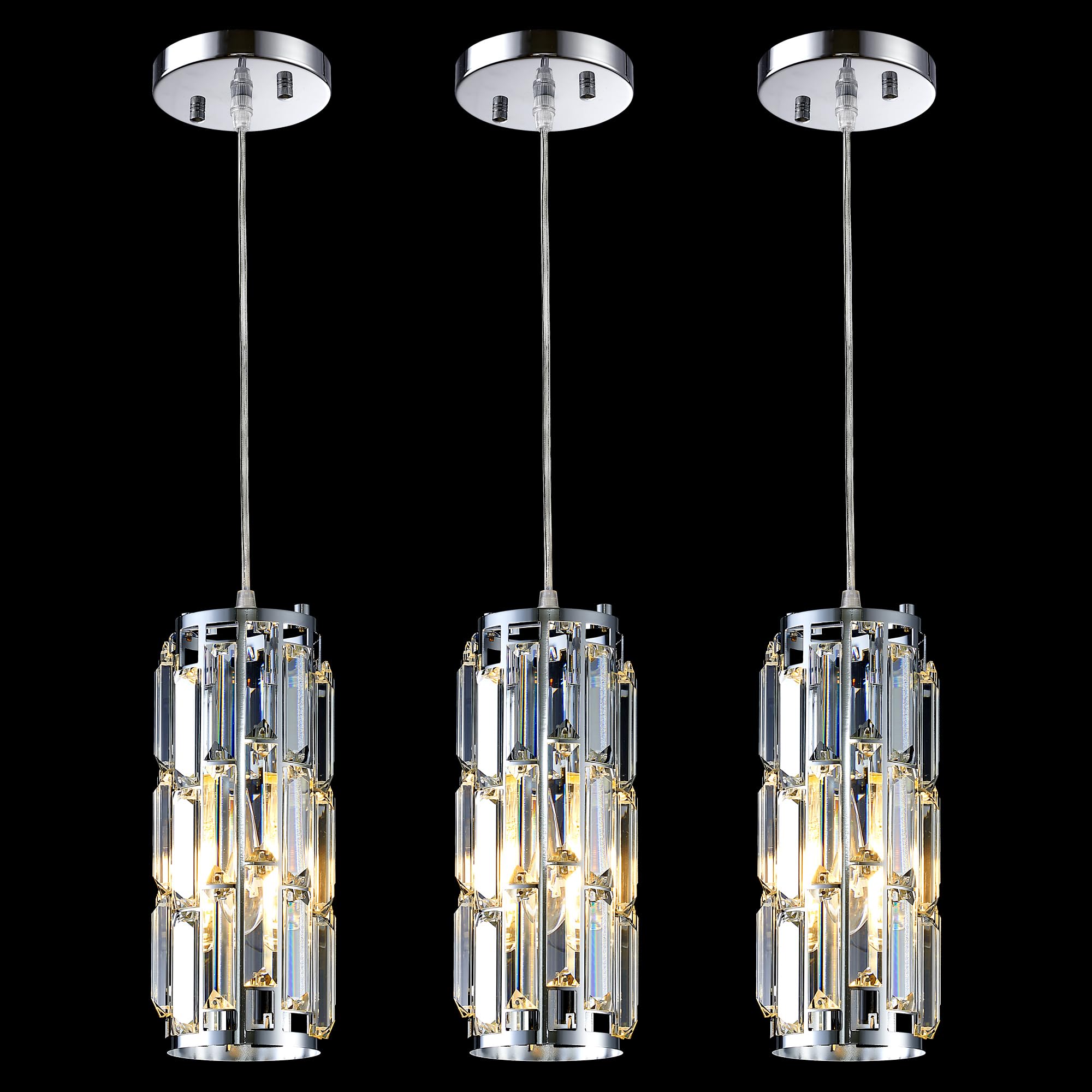 Photo 1 of Pendant Lights Kitchen Island Modern Chrome Pendant Light Fixtures, Island Pendant Lights for Kitchen, mini pendant lights Crystal, Adjustable Hanging Lights Fixture for Dinning Room (Chrome 3-Pack)