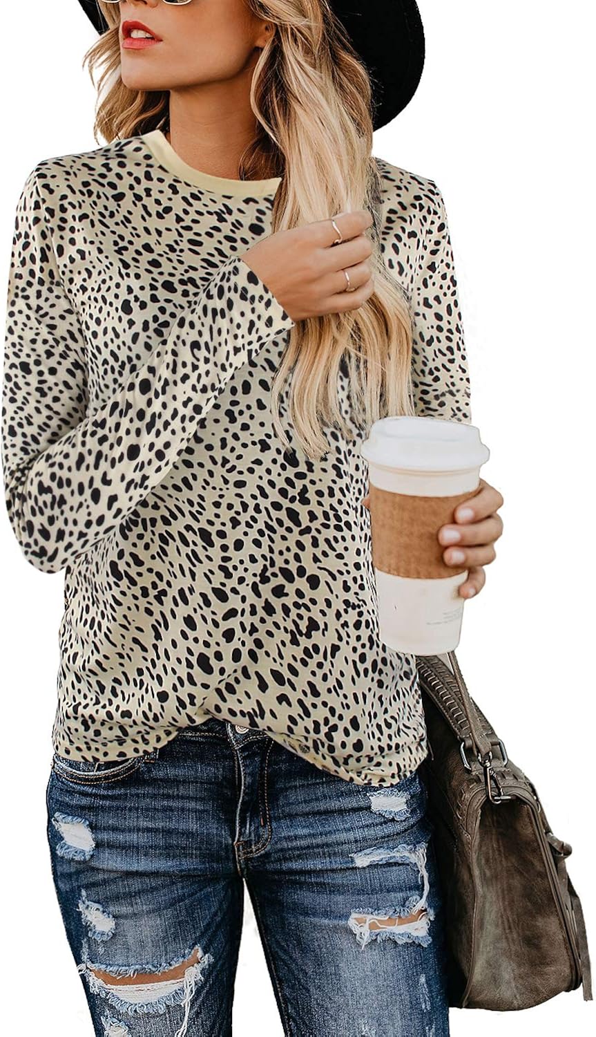 Blooming Jelly Womens Leopard Print Tops Long Sleeve Round Neck Casual T Shirts Tees at  Women’s Clothing store