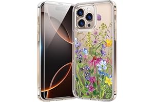 bicol for iPhone 16 Pro Case with Screen Protector, Enhanced Camera Protection, Crystal Clear Cover with Fashionable Designs for Girls Women, Slim Fit Protective Phone Case, Blooming Flowers