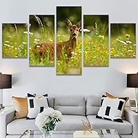SIGNWIN 5 Panel Canvas Wall Art Modern Art Animals Dramatic Giraffe Lion Multicolor Photography Southwest for Home Decorations Ready to Hang - 60