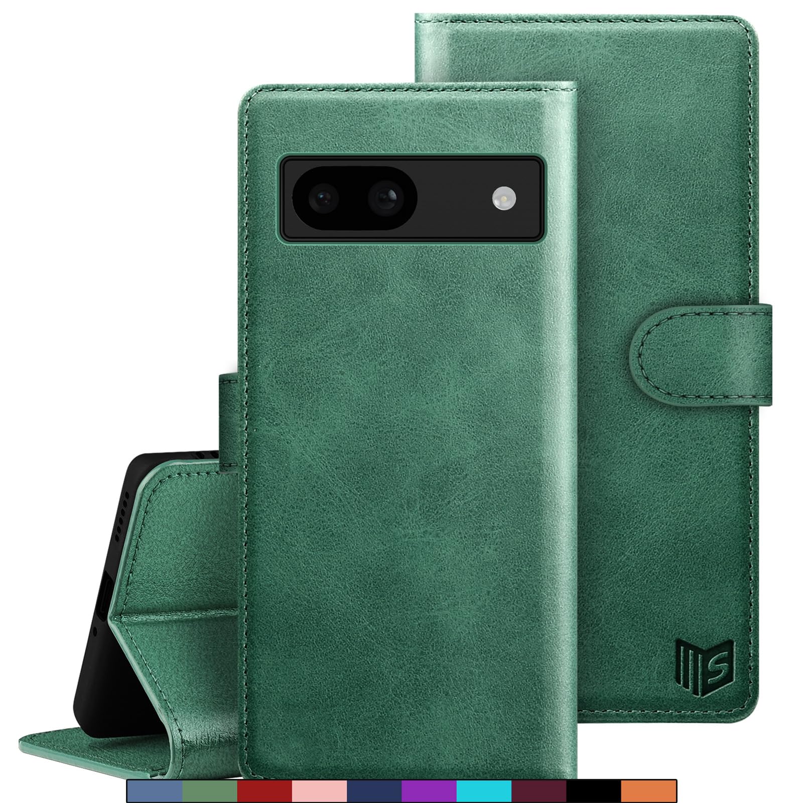 SUANPOT for Google Pixel 8A case with [Credit Card Holder][RFID Blocking],PU Leather Flip Book Protective Cover Women Men for Pixel 8A Phone case Sea Green
