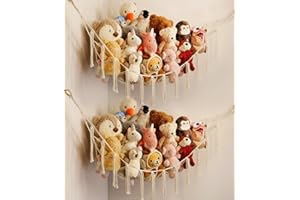 mirolam 2 PK Stuffed Animal Net Hammock Corner, Hanging Stuff Animals Organizer Holder, Toy Hammock Storage, Boho Nursery Play Room Bedroom Dorm Decor