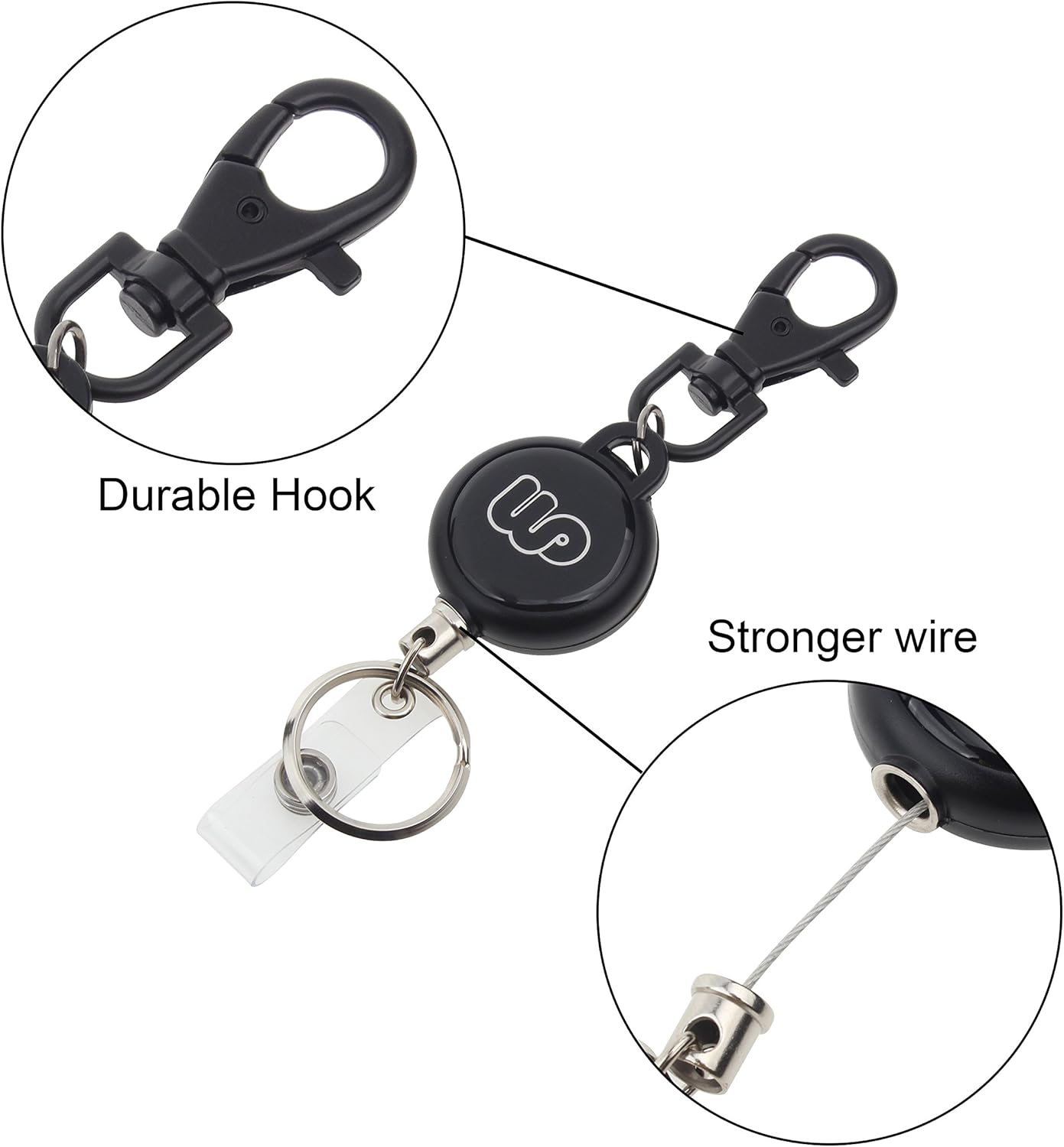 Wisdompro ID Badge Holder with Retractable Reel, Retractable 2-Sided PU Leather Pass Card Holder Wallet with Zipper Pocket - Image 5