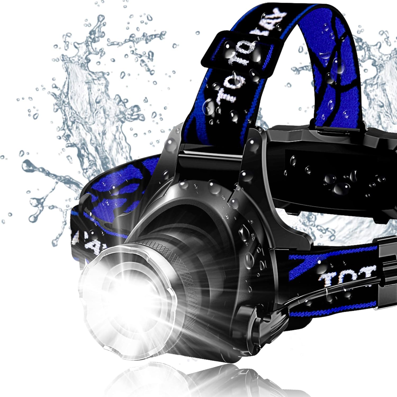 Headlamp, Super Bright LED Headlamps 18650 USB Rechargeable IPX4 Waterproof Flashlight with Zoomable Work Light, Hard Hat Light for Camping, Hiking, Outdoors (Blue): Sports & Outdoors