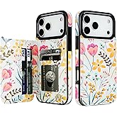 HAOPINSH Wallet Case with Card Holder for iPhone 17 Pro Max, Floral Flower Pattern Back Flip Folio PU Leather Kickstand Card Slots Case for Women Girls Shockproof Cover 6.9"