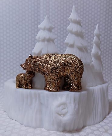 Bath And Body Works Cute 3 Wick Candle Holder W Snow Covered Trees And Momma And Baby In