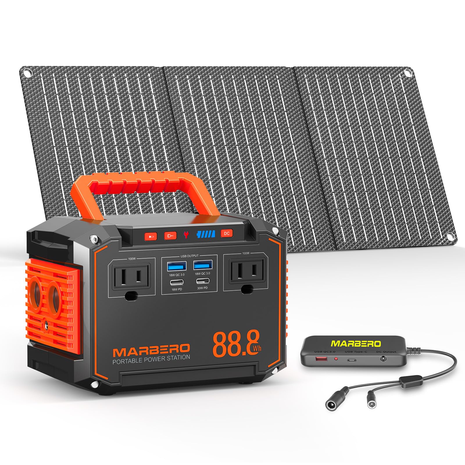 Photo 1 of MARBERO 88.8Wh Portable Power Station with 30W Solar Panel 150W Peak Camping Solar Generator Power Bank with AC Outlet(2*AC,2*USB A, 2*USB C,) for Outdoor Travel Home Emergency Blackout Hurricane