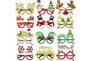 KANNOVE 12 Pcs Christmas Glasses Party Favors Supplies for Kids & Adults,Funny Xmas Eyeglasses Goodie Bag Stocking Stuffers,Holiday Classroom Costume Accessories,Photo Booth Props Decorations for Students