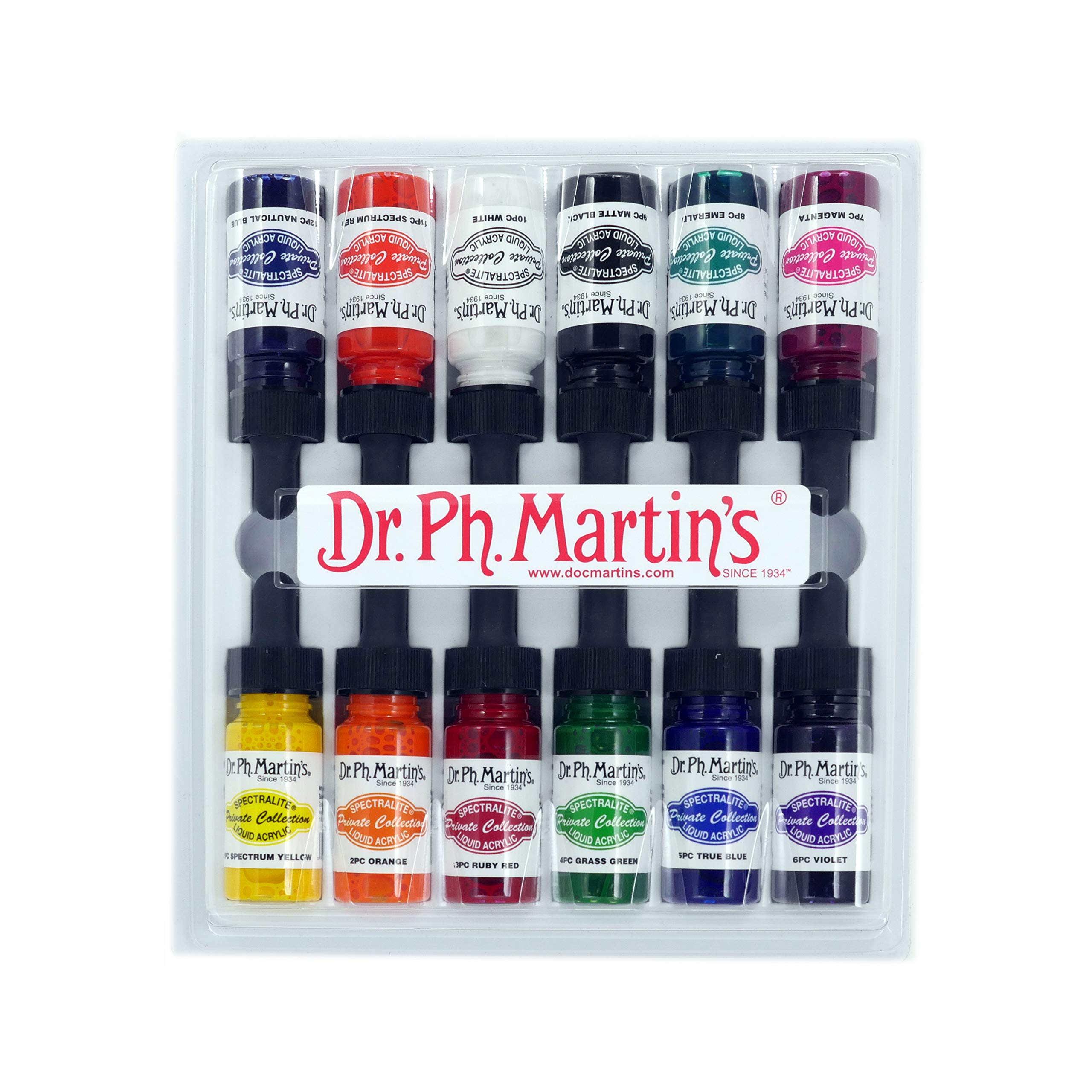 Dr. Ph. Martin's Spectralite Private Collection Liquid Acrylics, 0.5 oz, Set of 12 (Set 1)