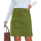 luvamia Corduroy Skirts for Women High Waisted Trendy Fall Elastic Waist Casual Stretchy Short Skirts with Patch Pockets