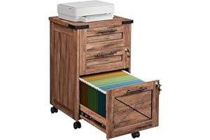 DEVAISE 3-Drawer File Cabinet with Hanging Files, Mobile Rolling Storage Cabinet for Home Office, Printer Stand, Farmhouse Style,Oak