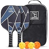 YC DGYCASI Pickleball Paddles Set of 2, USAPA Approved Carbon Fiber Surface Pickleball Set, Lightweight Pickle Ball Rackets 2 Pack, 2 Outdoor Pickleball, 2 Indoor Pickleball, 1 Pickleball Bag