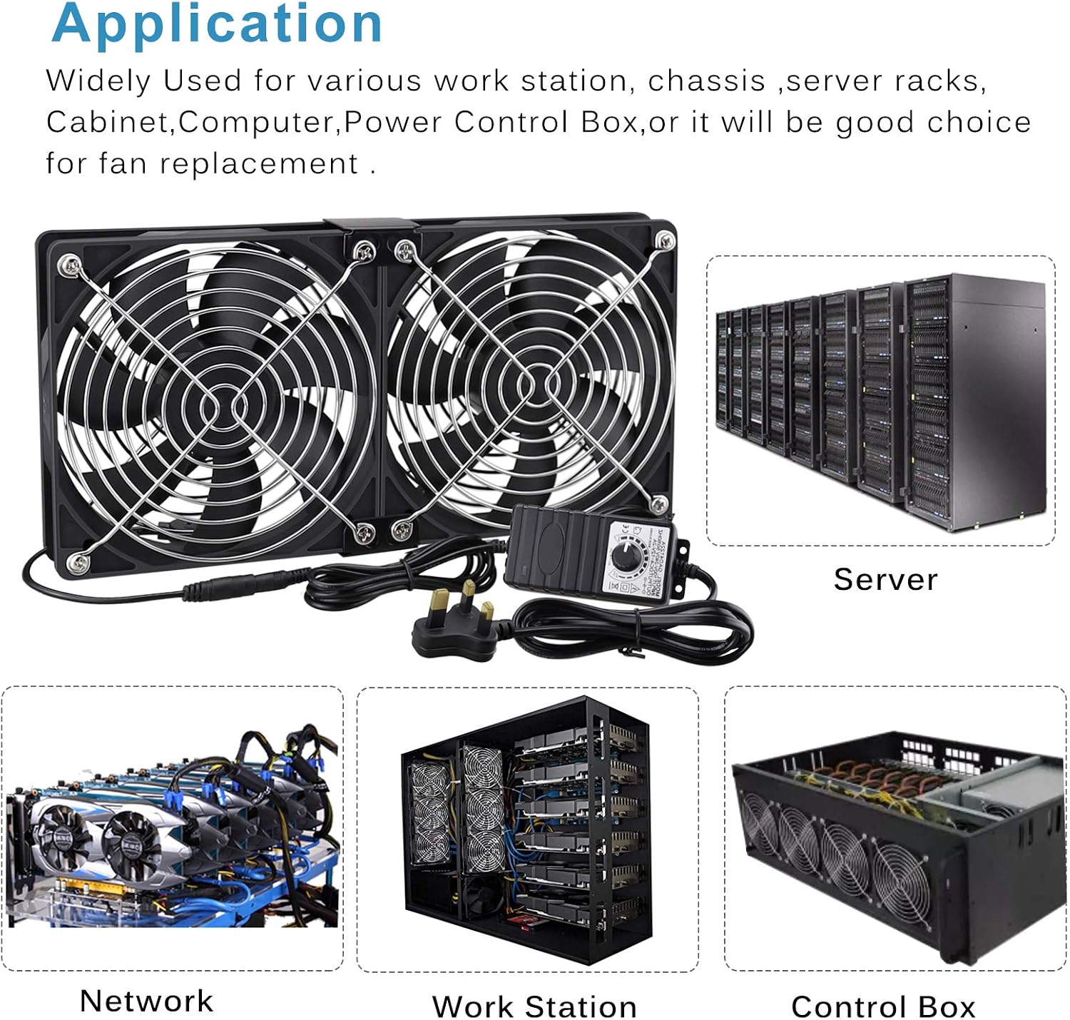 GDSTIME 2pcs 120mm Fan with 220V 240V AC Plug 2 x 120mm Computer Fan DC 4-12V Adjustable Speed Controller Ball Bearings PC Fans For Cabinet Chassis Desktop Server Machine - Image 3