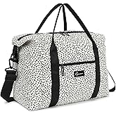 ADVEZO Duffle Bag for Travel 18x14x8 Foldable Carry on Travel Bag, Small Medium Weekender Overnight Bags for Women, 40L Waterproof Sport Gym Bag for Men with Computer Compartment (White leopard print)