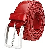 Falari Men's Braided Belt 100% Genuine Leather Stainless Steel Buckle 35mm