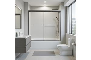 HIGREENA Shower Door 56-60" W x 58" H, Double Sliding Tub Doors, Semi-Frameless Shower Door with 1/4" (6mm) Thick Tempered Glass, Matte Black