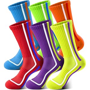 Bigant Boys Cushioned Basketball Athletic Crew Socks Seamless Toe 6 Pairs | Girls Kids Youth Fully Terry Sole Arch Support An