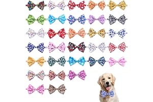 Pai Sence Paw Print Dog Bow Ties Bulk 30 Pcs Adjustable Dogs Bowties for Large Dogs Bow Ties Pet Party Grooming L