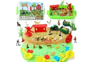 LOKUC Farm Sensory Bin Toys, Sensory Play Sand Art Kit for Toddlers, Sandboxes with 2.2lbs Sand, Farmer Tractor, Farm Animals, Barn Accessories with Lid for Boys Girls 3 4 5 6 7 Christmas Birthday Gift