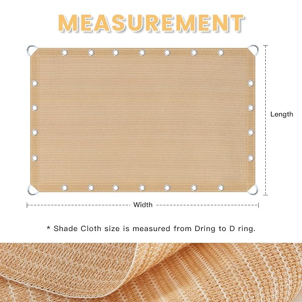 VICLLAX 90% SHADE FABRIC SUN SHADE CLOTH WITH REINFORCED GROMMETS & D-RING EYELETS FOR OUTDOOR PATIO GARDEN PERGOLA COVER CANOPY 5X6 FT, WHEAT