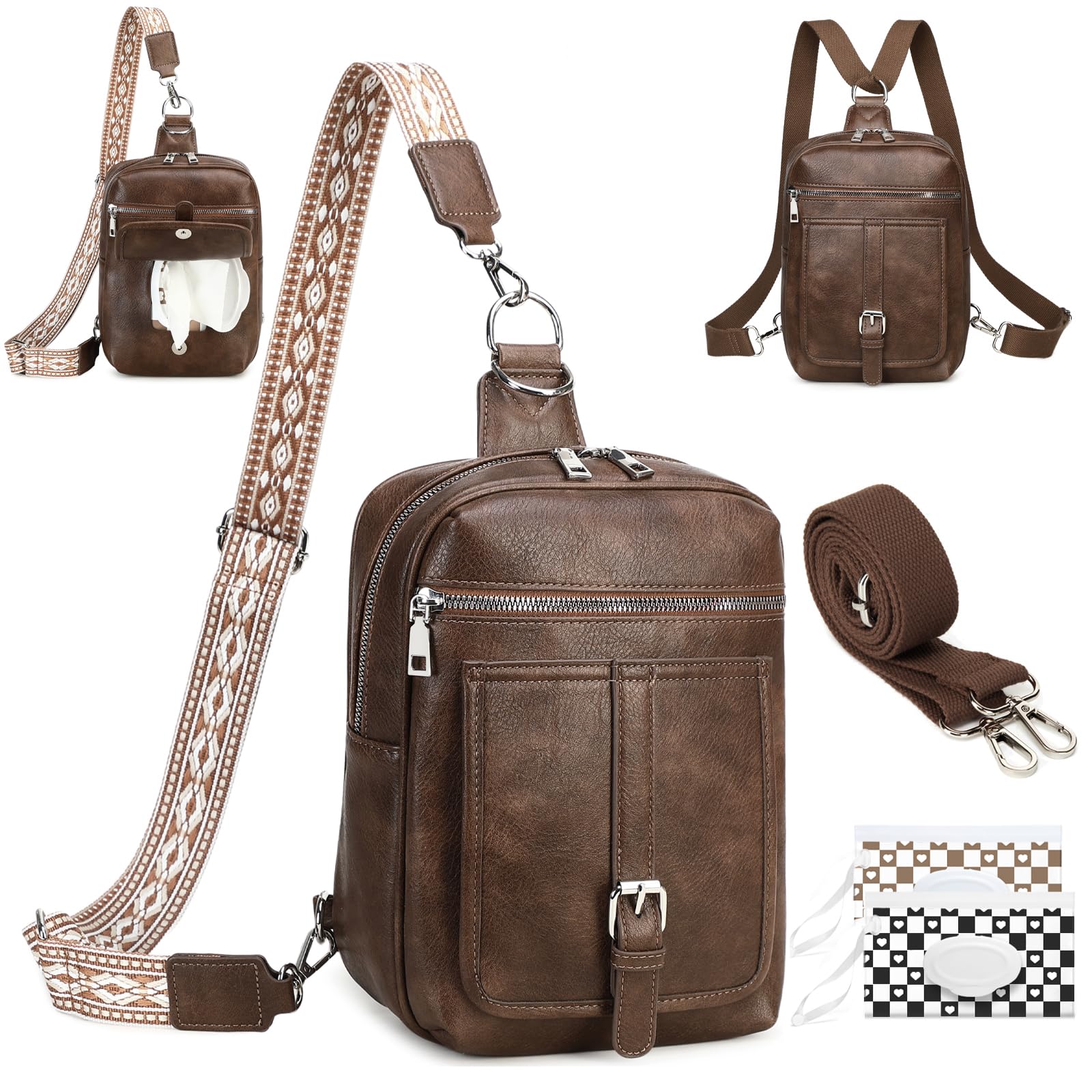 Photo 1 of 2 in 1 Mini Diaper Bag Crossbody Bags for Women Men Sling Backpack Purse Faux Leather Cross Body Bag