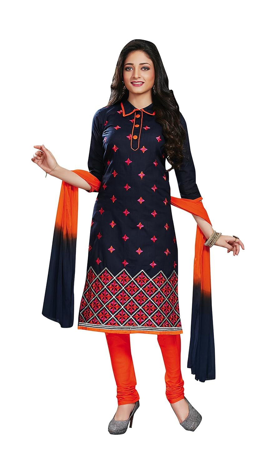 oomph! women's chiffon dress material (rbhf_1801_c_navy blue_free size)