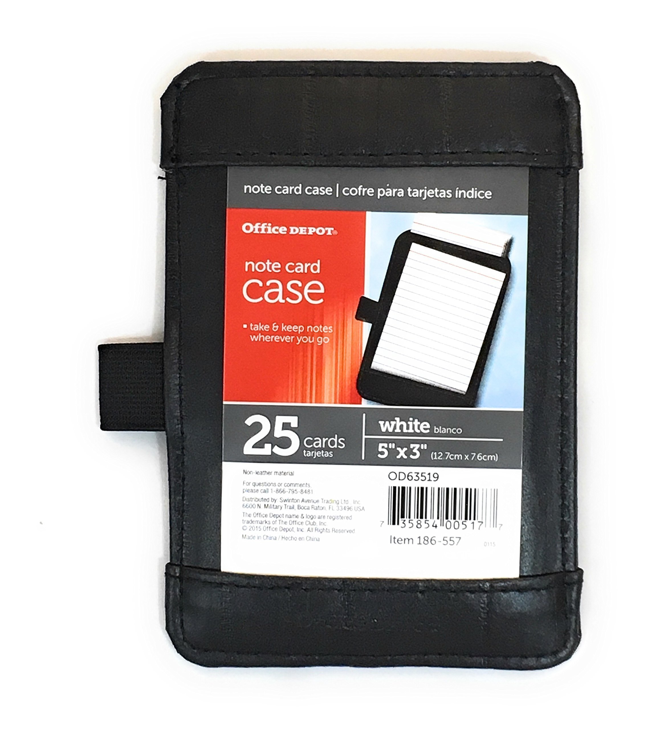 Office Depot Note Card Case, Size 5" x 3" (12.7cm x 7.6cm) Index Card Holder, Includes 25 Ruled Index Cards, Black Faux Leather, Front and Back Viewing Options, Notecard Holder